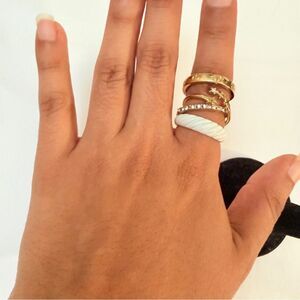 boho Gold and White Ring Set 4 pieces midi size 7 capsule